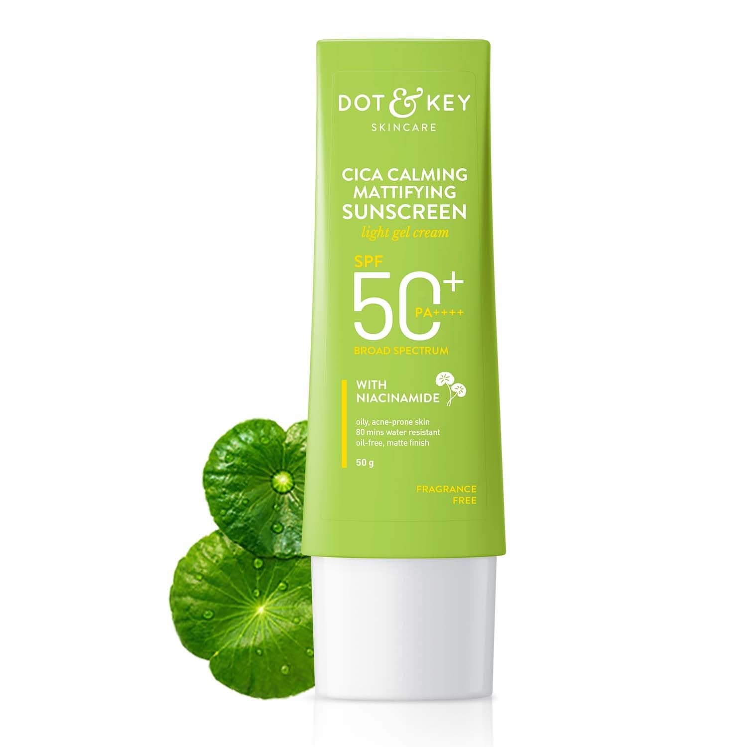 Dot & Key Cica Calming Niacinamide Sunscreen - SPF 50 PA+++, Broad Spectrum UVA/UVB Protection, 50g
