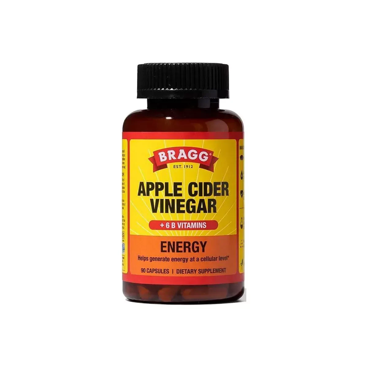 Bragg Apple Cider Vinegar True Energy Capsules – 90ct | ACV with B12, B6 & Green Tea | Vegan, Caffeine-Free Energy Supplement